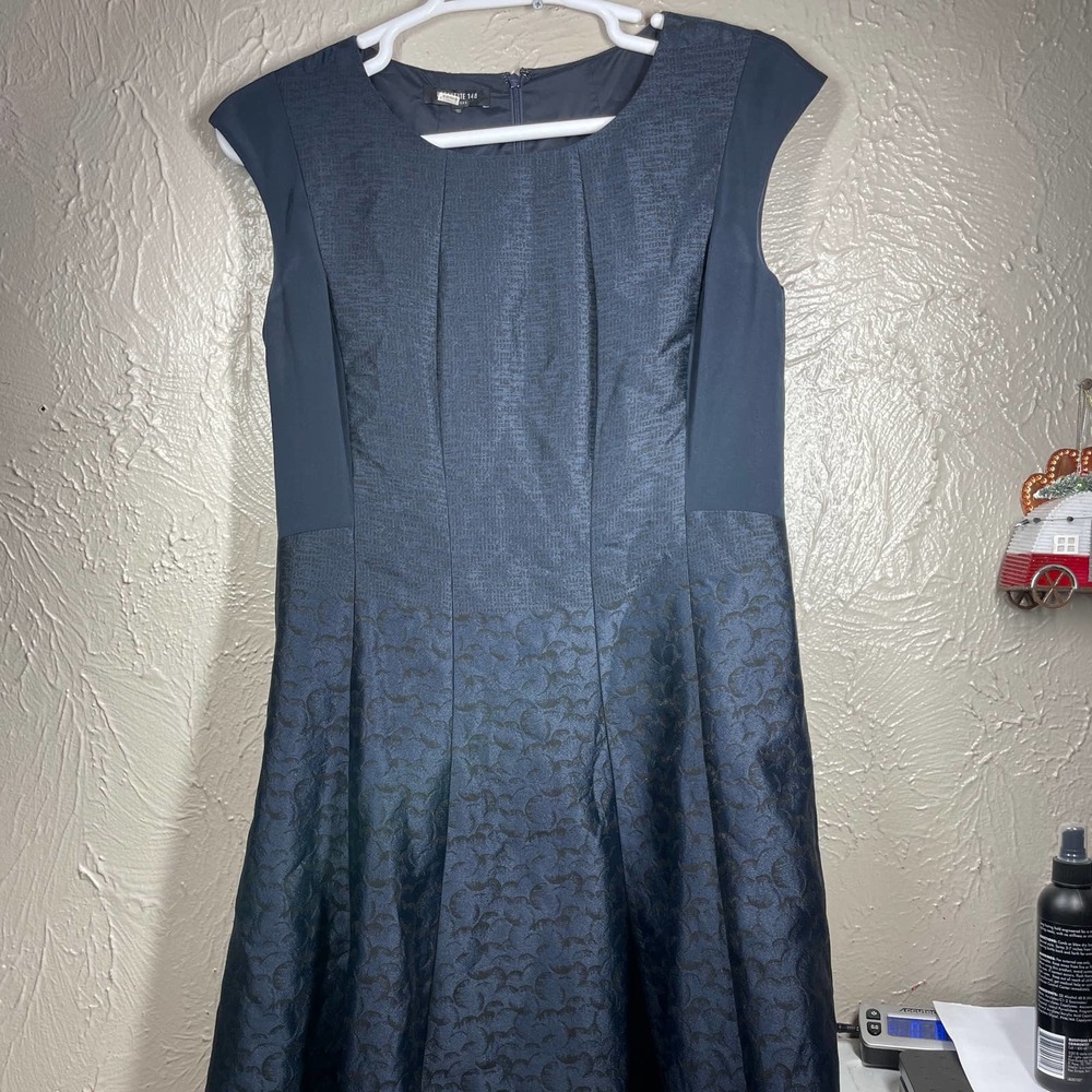 Lafayette 148 Blue & Black Jacquard Knee Length Dress Work Cocktail